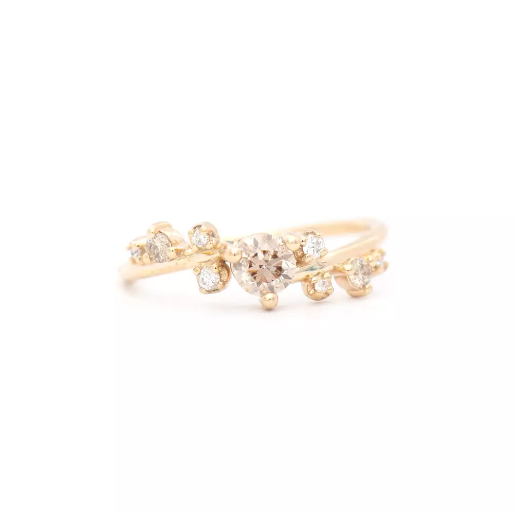 0.29 ct Small Champagne Diamond Organic Crossover Ring