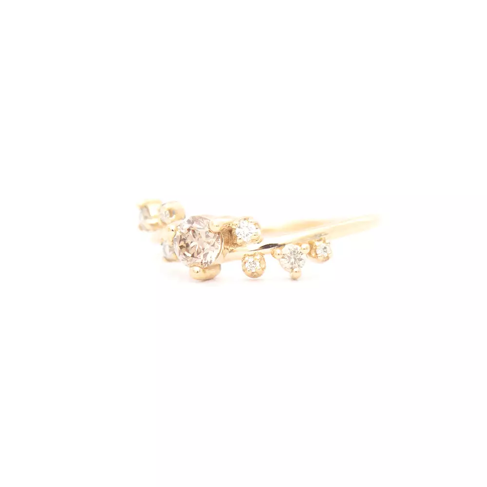 0.29 ct Small Champagne Diamond Organic Crossover Ring