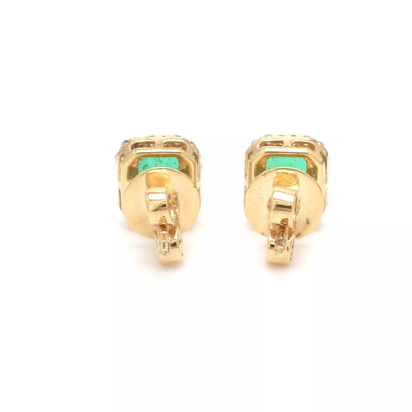 14K & 18K Gold Emerald and Halo Diamond Stud Earrings