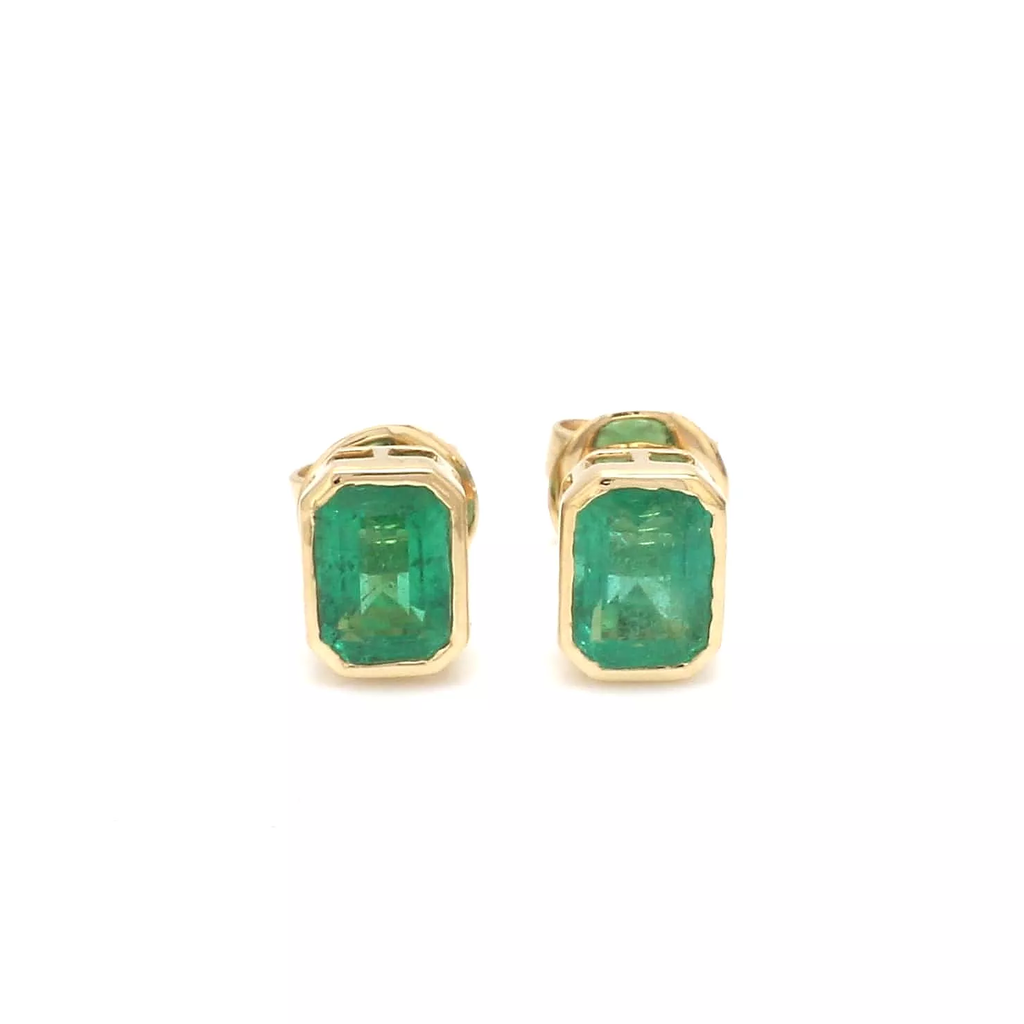 14K & 18K Gold Emerald Bezel Set Stud Earrings