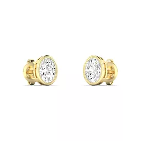 14K & 18K Gold Oval Bezel Set Diamond Stud Earrings