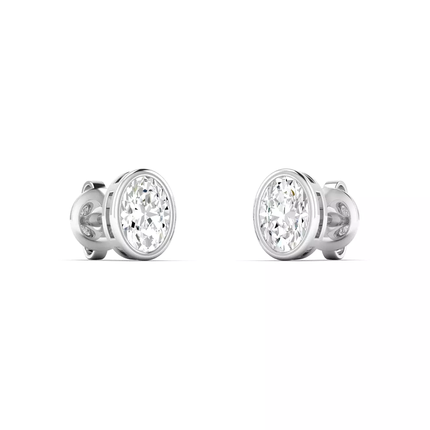 14K & 18K Gold Oval Bezel Set Diamond Stud Earrings