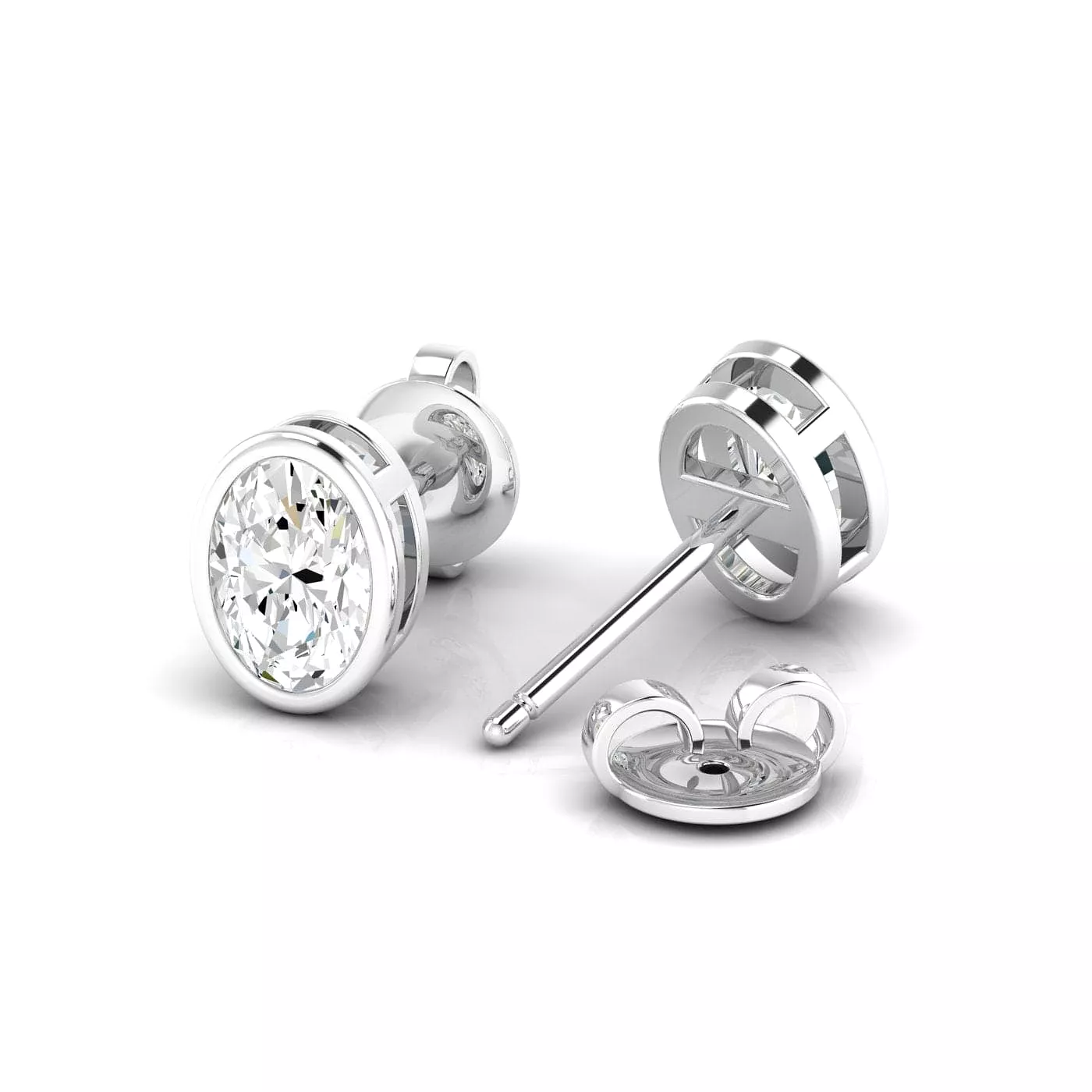 14K & 18K Gold Oval Bezel Set Diamond Stud Earrings