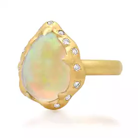 14K & 18K Pear Opal and Diamond Ring