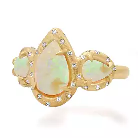 14K & 18K Three Opal and Diamond Ring