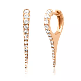 14K Gold and Diamond Dagger Hoops Earrings, Large, Single Row Diamonds