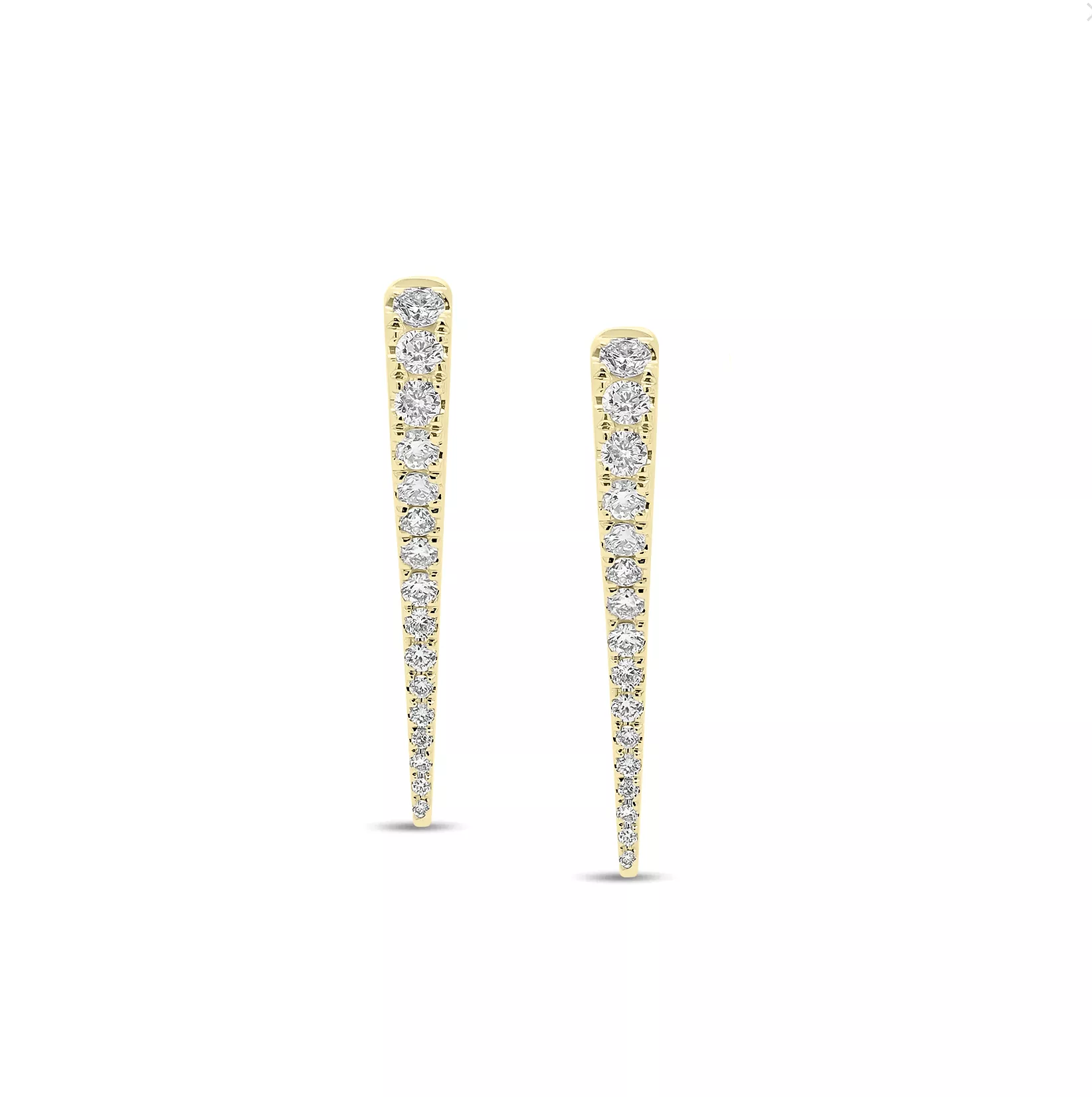 14K Gold and Diamond Dagger Hoops Earrings, Large, Single Row Diamonds