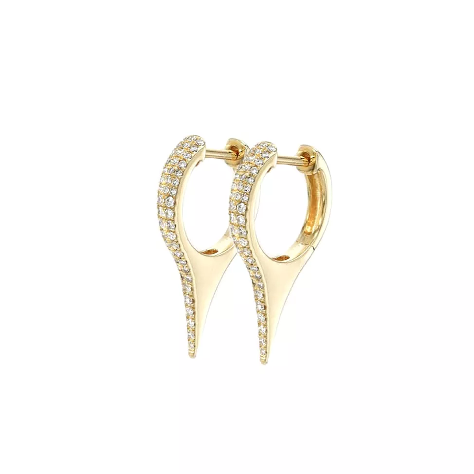 14K Gold and Pave Diamond Dagger Hoops Earrings