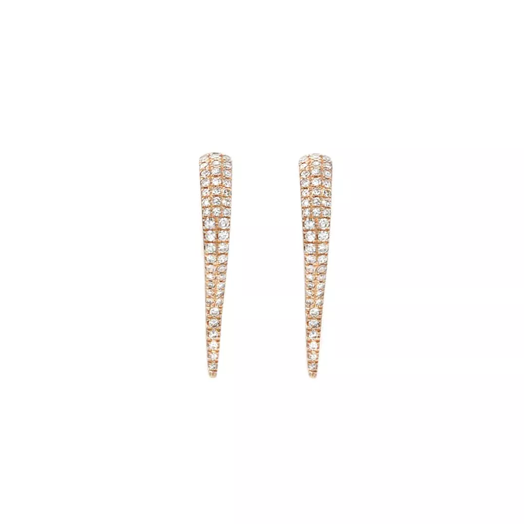 14K Gold and Pave Diamond Dagger Hoops Earrings