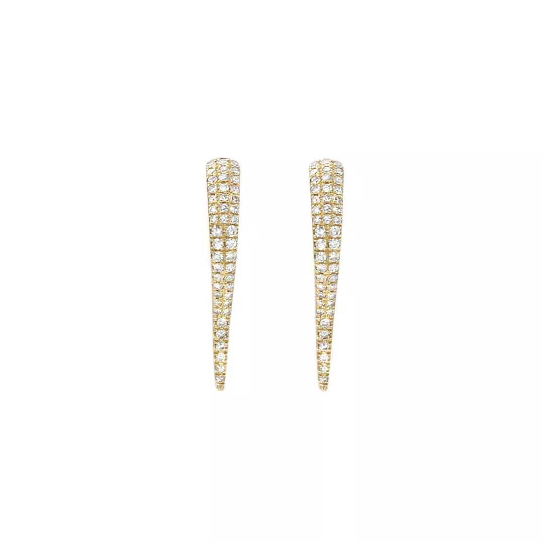 14K Gold and Pave Diamond Dagger Hoops Earrings