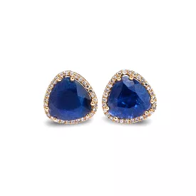 14K Gold Organic Sapphire and Diamond Stud Earrings