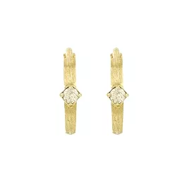 14K Gold Single Diamond Brushed Huggie Hoops Earrings