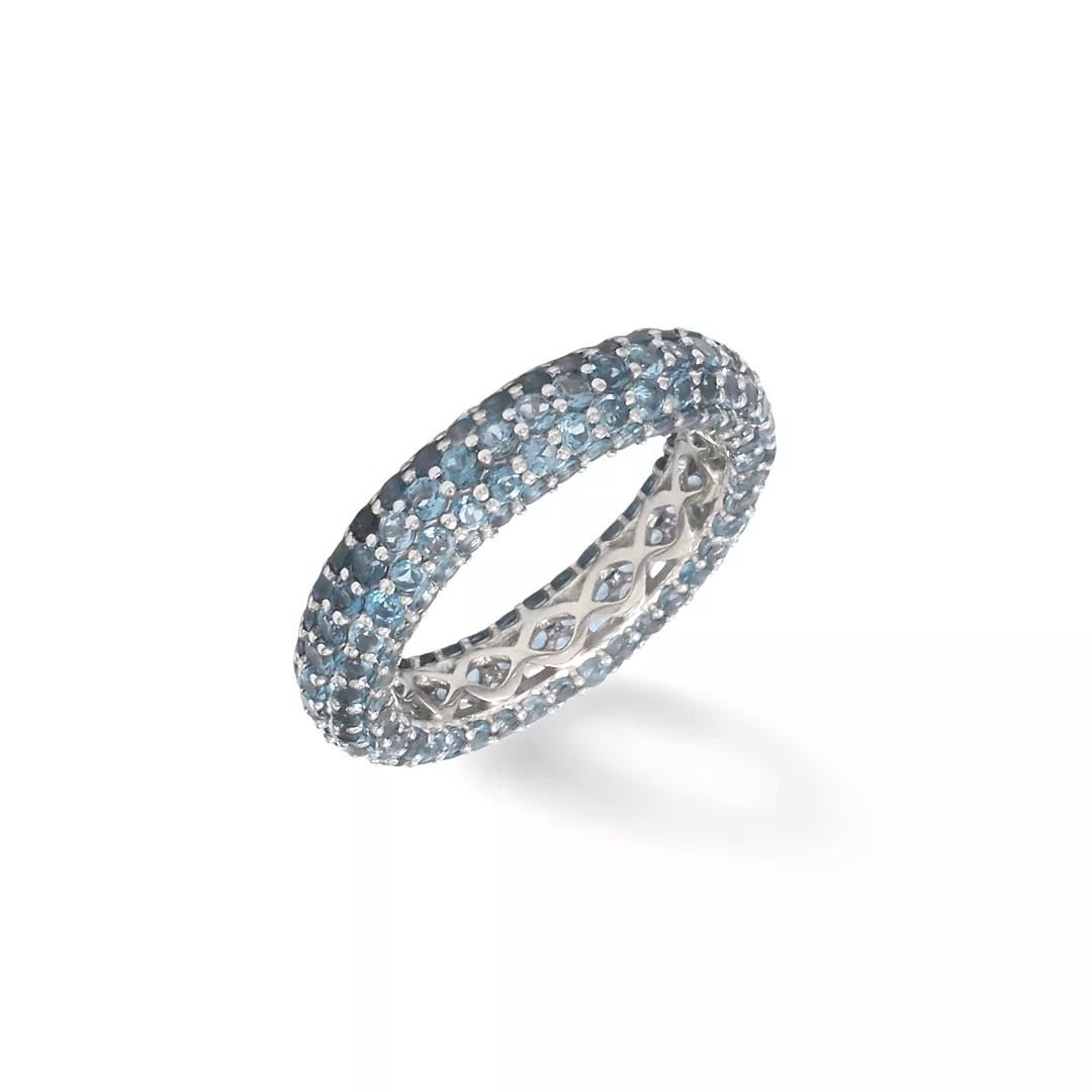 14K or 18K Gold Pave Blue Topaz Eternity Band