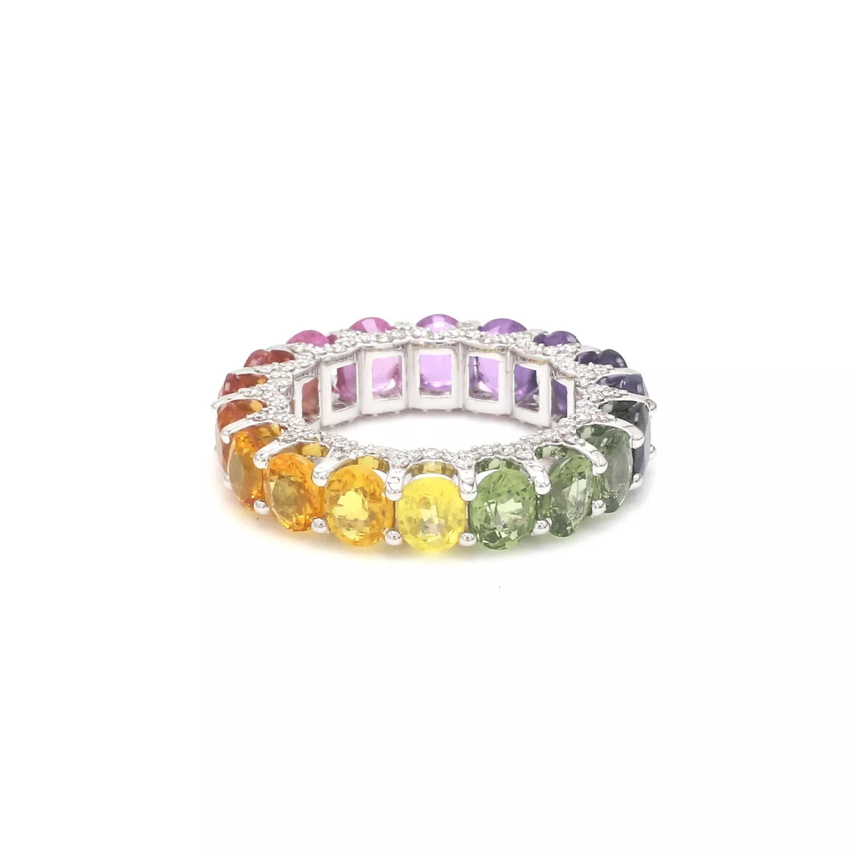 14K or 18K Gold Rainbow Sapphire and Pave Diamond Eternity Band