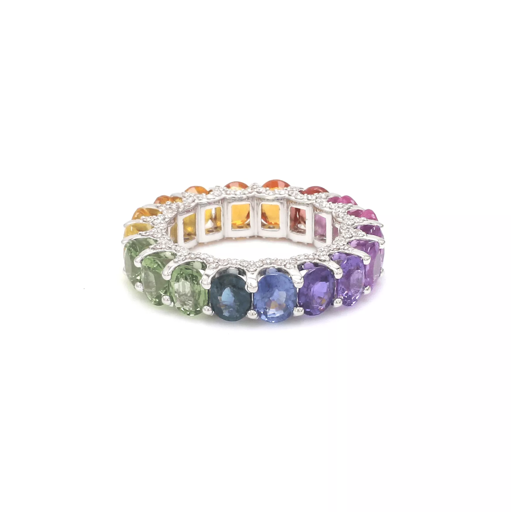 14K or 18K Gold Rainbow Sapphire and Pave Diamond Eternity Band