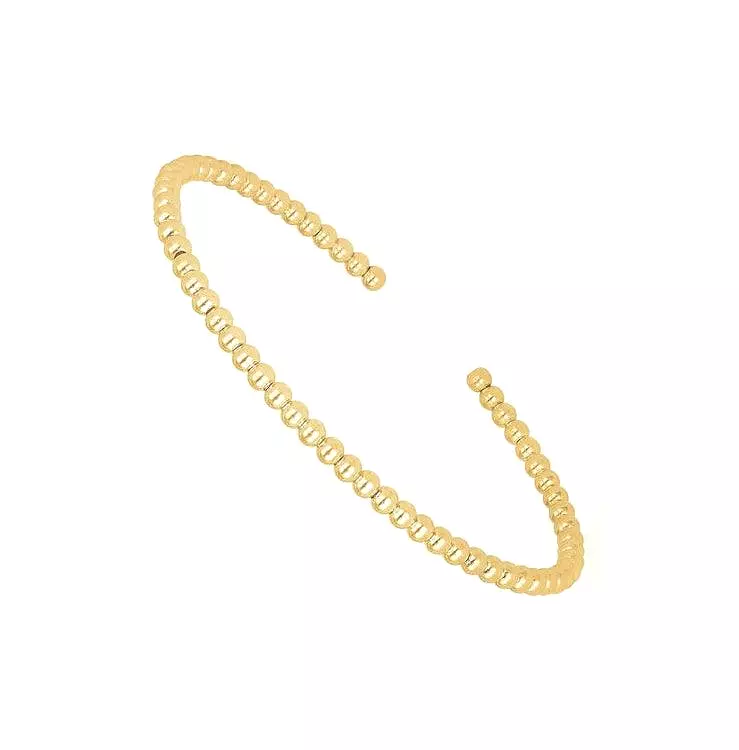 14k Yellow Gold High Polish Bead Cuff Bangle (3mm)