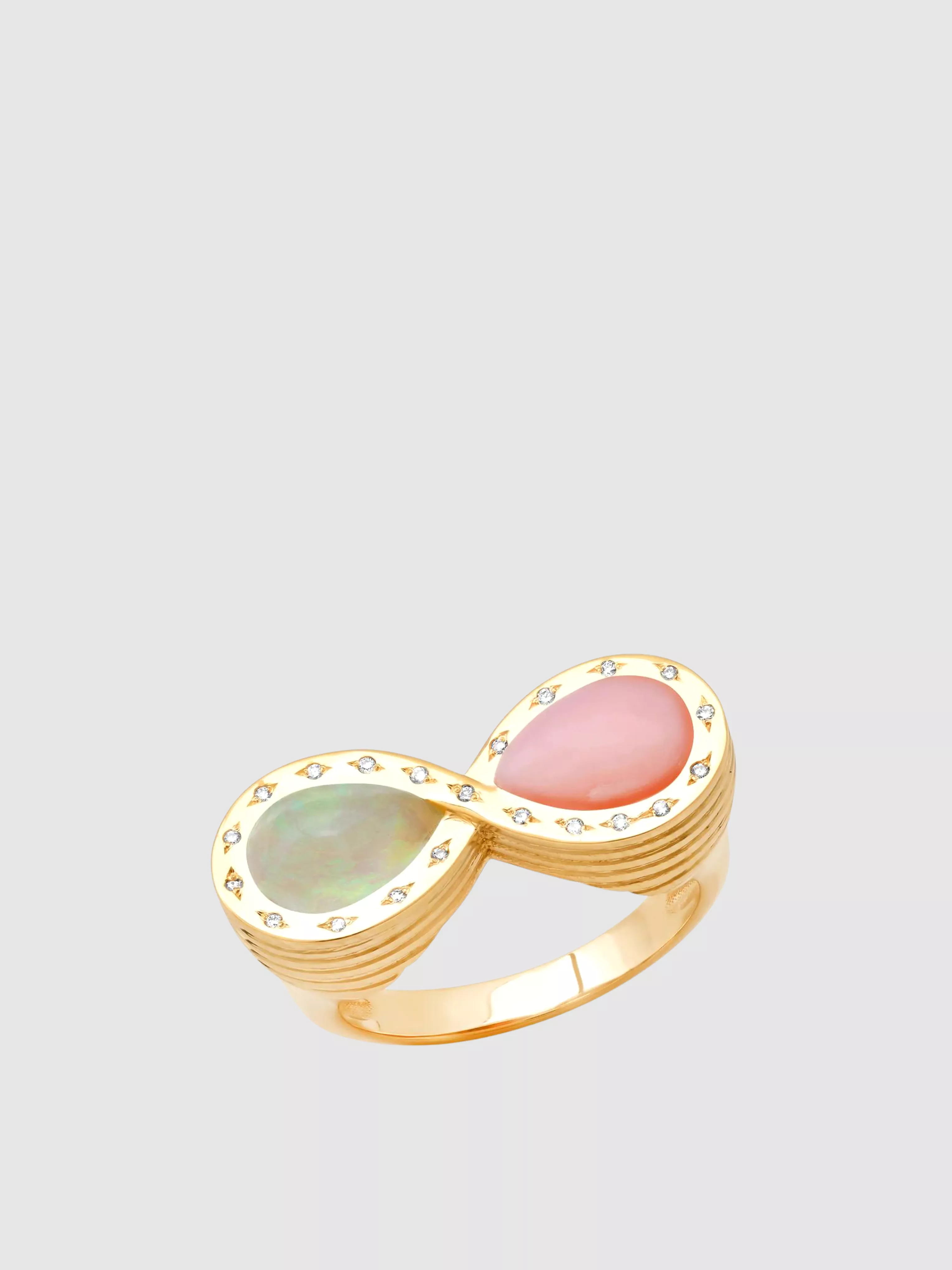 14K YG Pink Opal, Opal and Diamond Infinity Ring