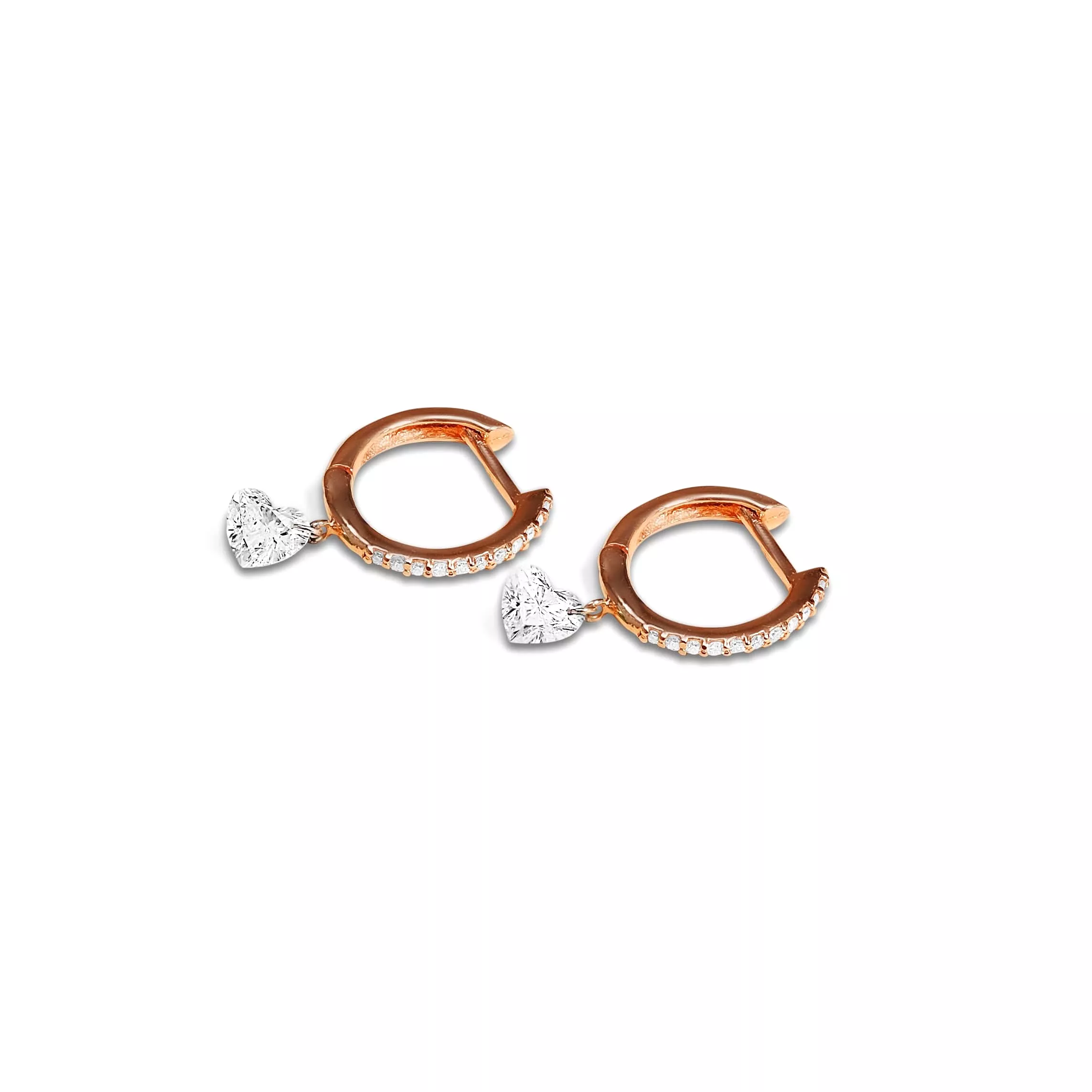 18K Gold Drilled Heart Diamond and Pave Diamond Huggie Hoops Earrings