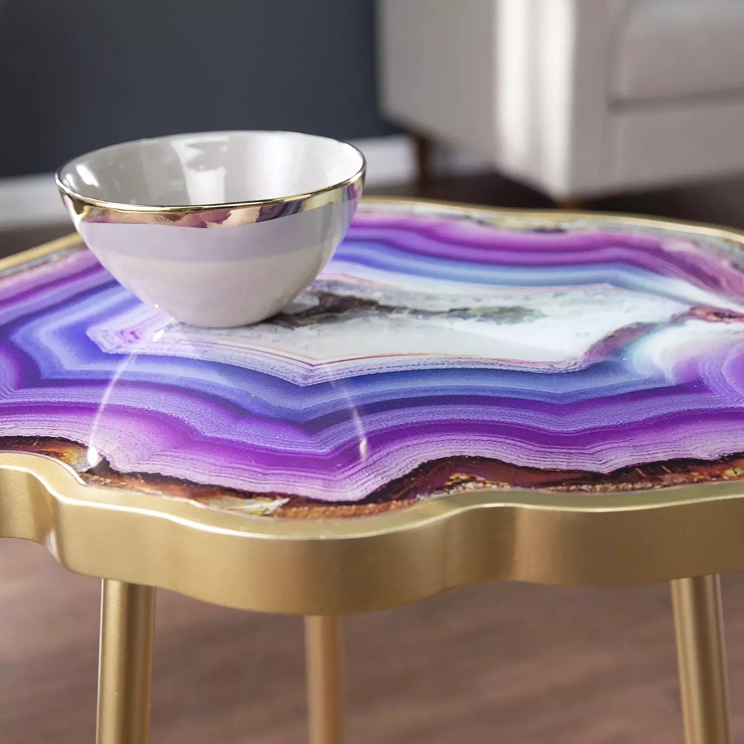 24 Gold And Shades Of Violet Faux Agate End Table