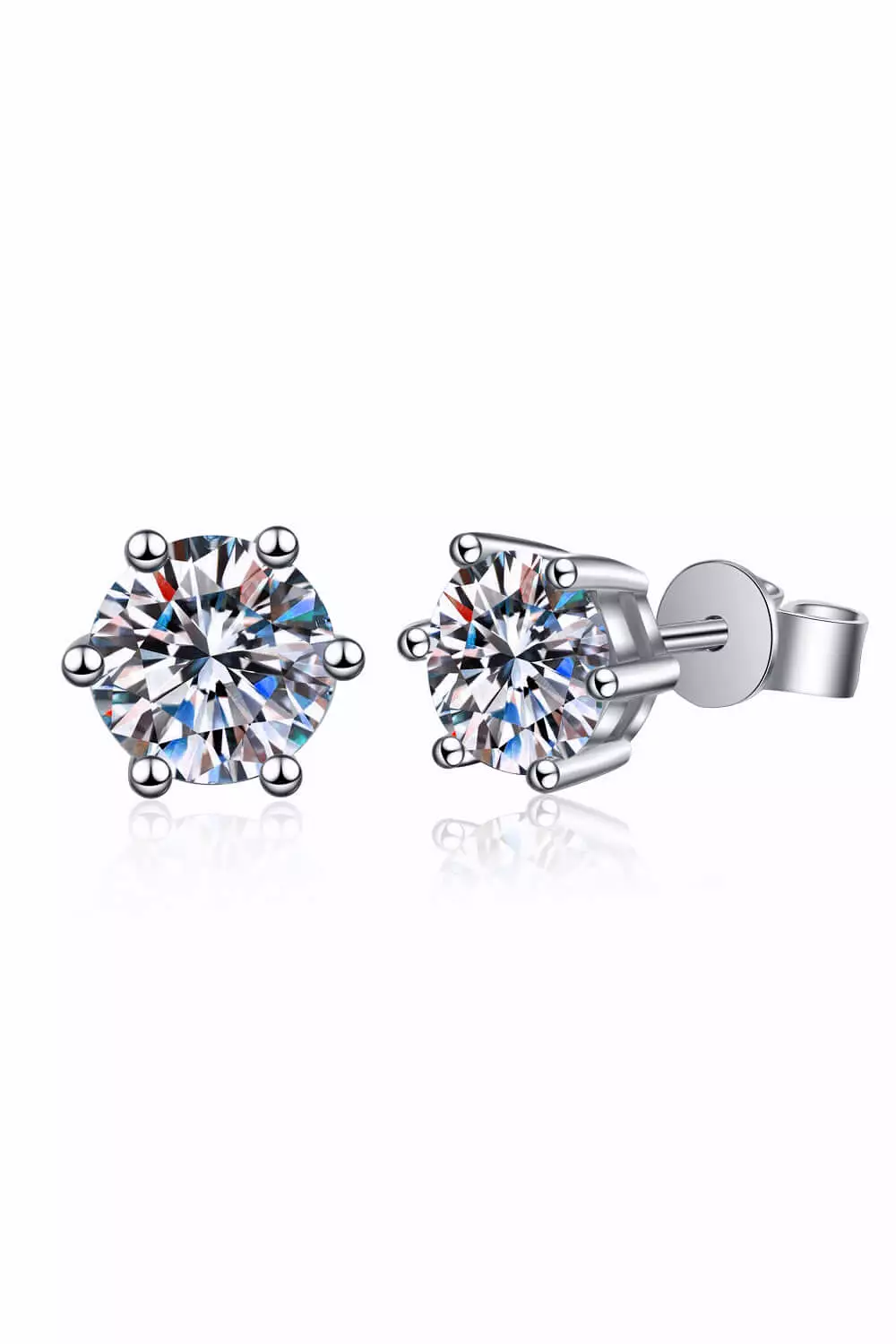 925 Sterling Silver 6-Prong 2 Carat Moissanite Stud Earrings