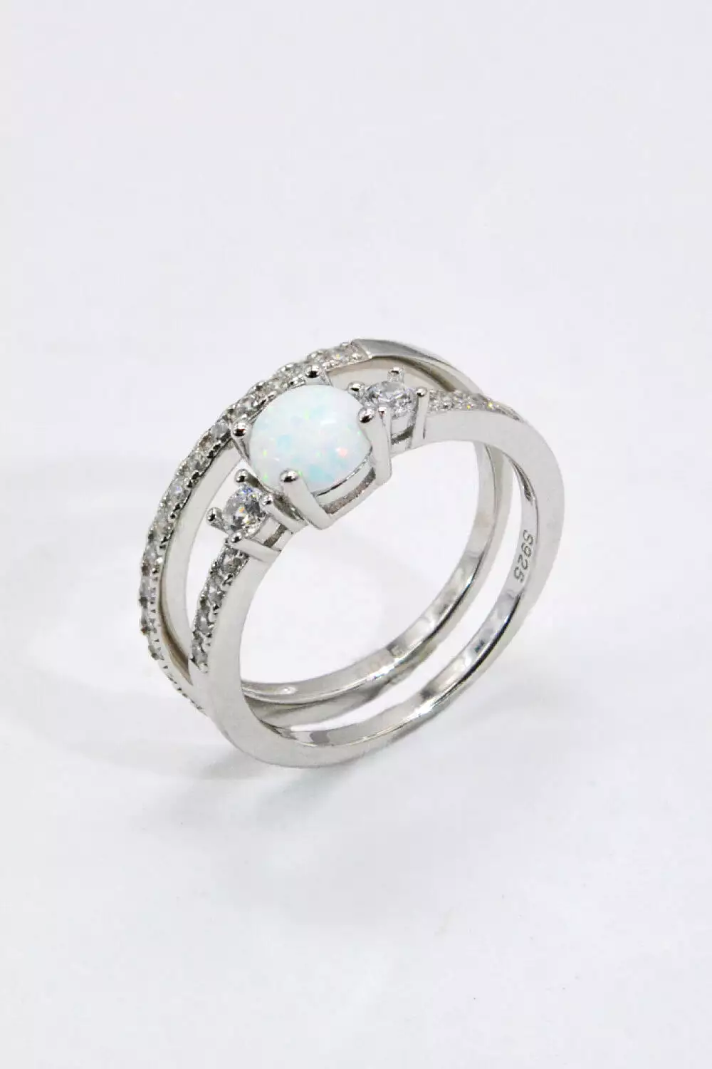 925 Sterling Silver Opal Split Shank Ring