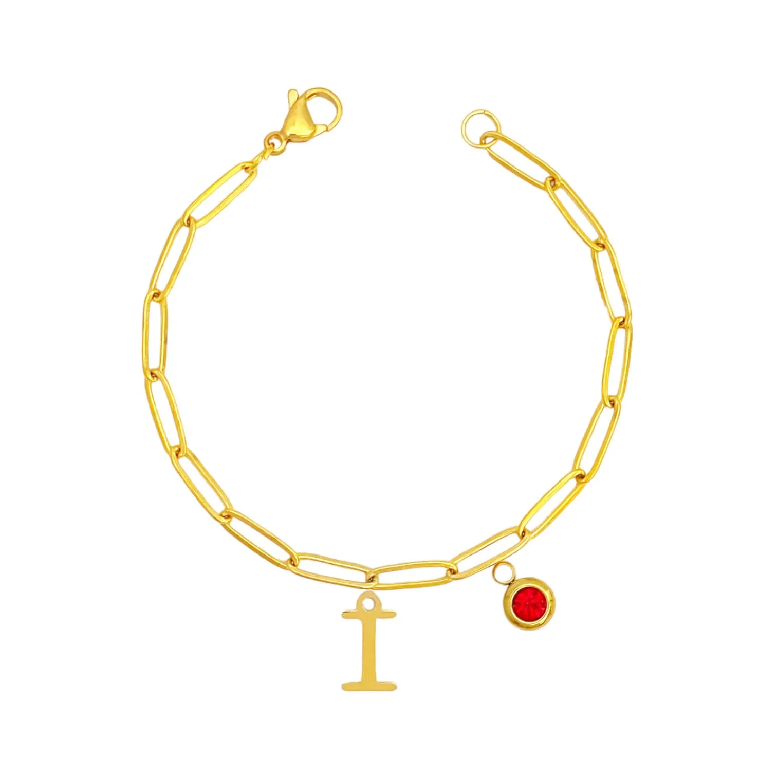 Alphabet Birthstone Paperclip Bracelet Gold (H-N)