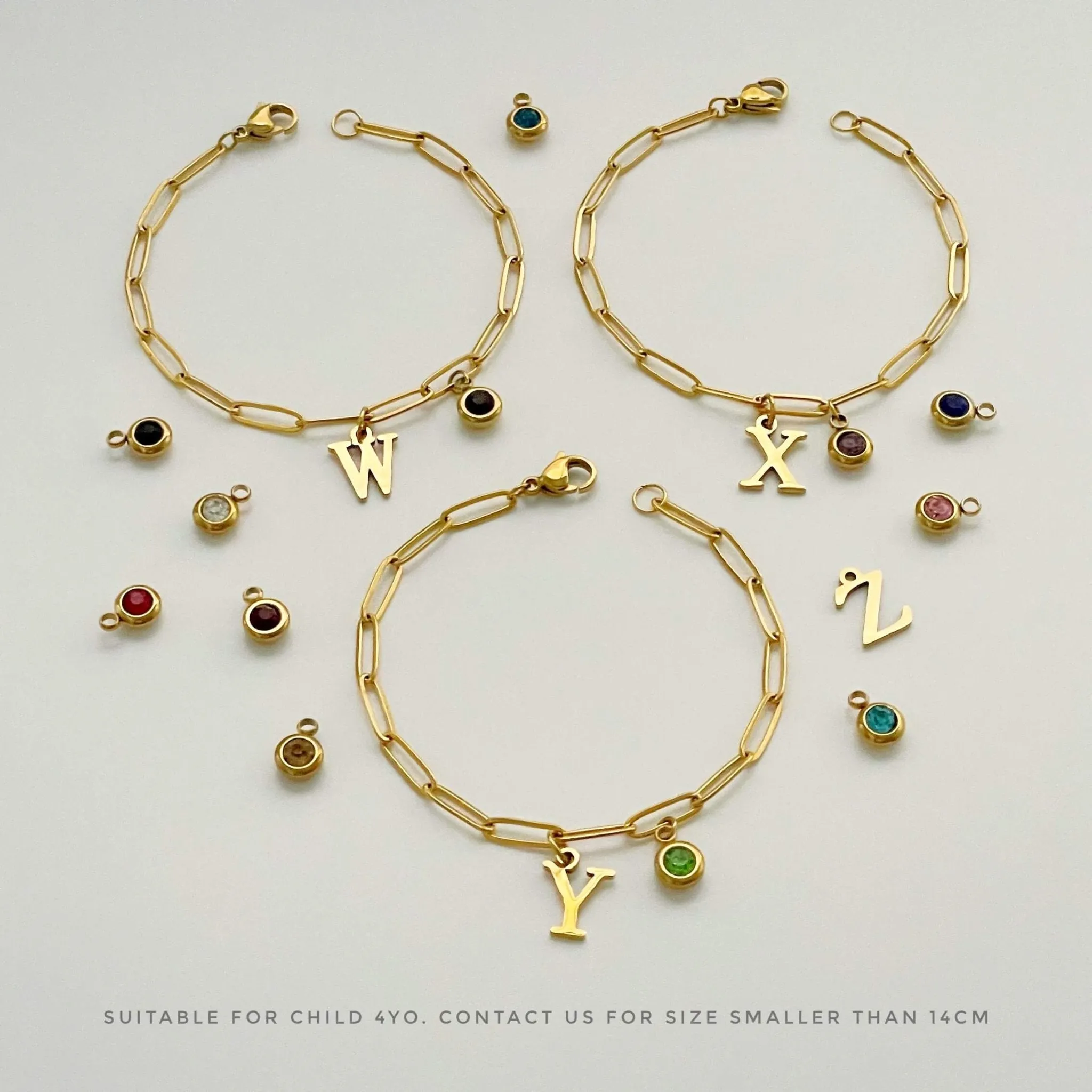 Alphabet Birthstone Paperclip Bracelet Gold (V-Z)