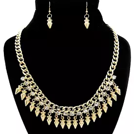 Arrow Gold and Crystal Chain Statement Necklace