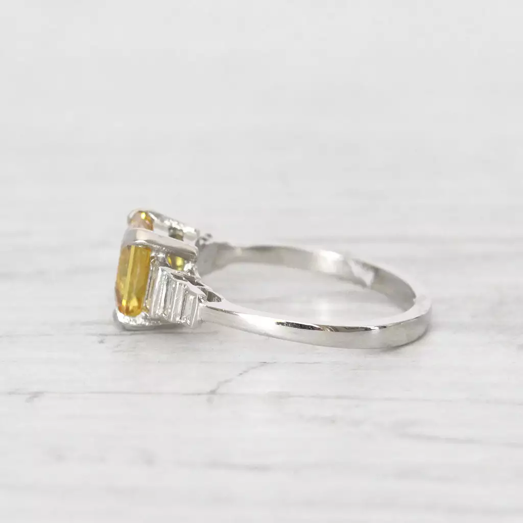 Art Deco Style 2.10 Carat Yellow Sapphire and Diamond Ring