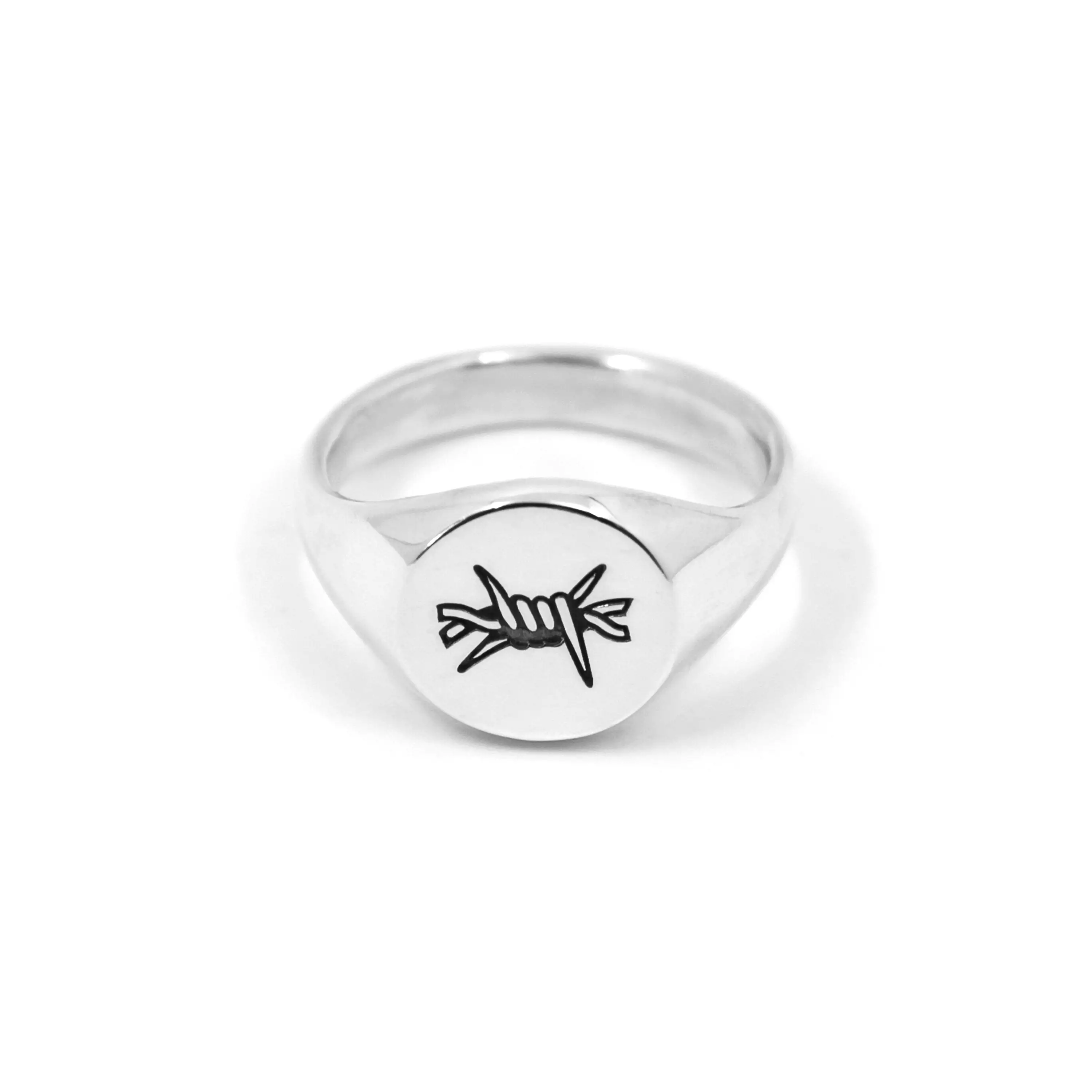 Barbed Wire Signet Ring in Sterling Silver