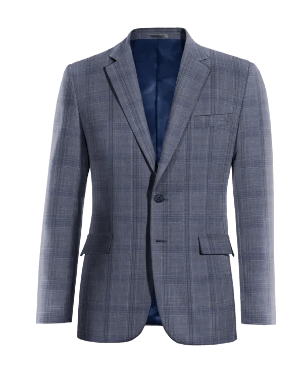  Blazer azul de Lana pura a cuadros slim fit