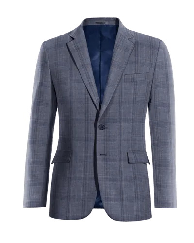  Blazer azul de Lana pura a cuadros slim fit