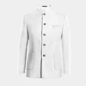  Blazer cuello chino blanco nieve de lino esencial