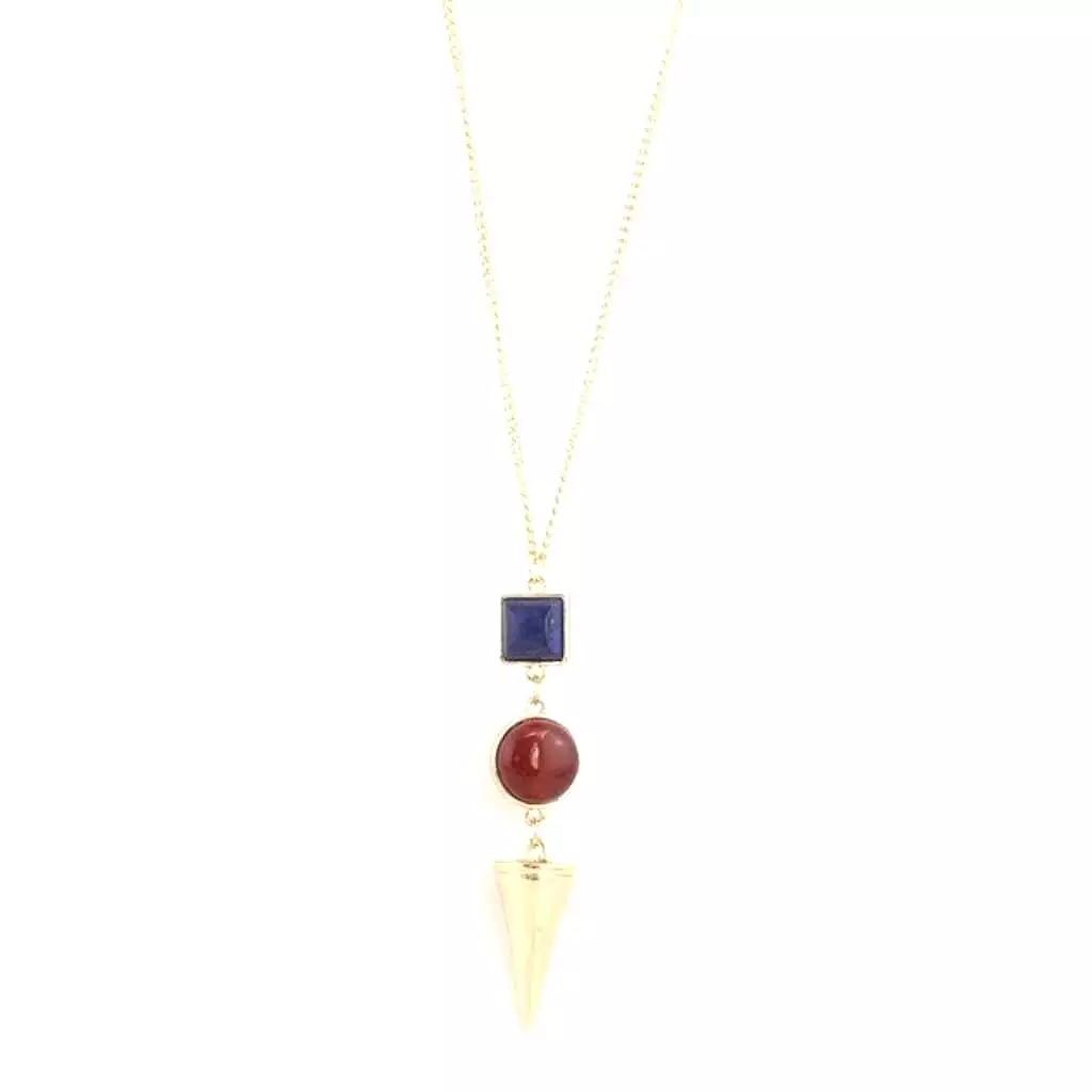 Blue, Red and Gold Cone Pendant Necklace