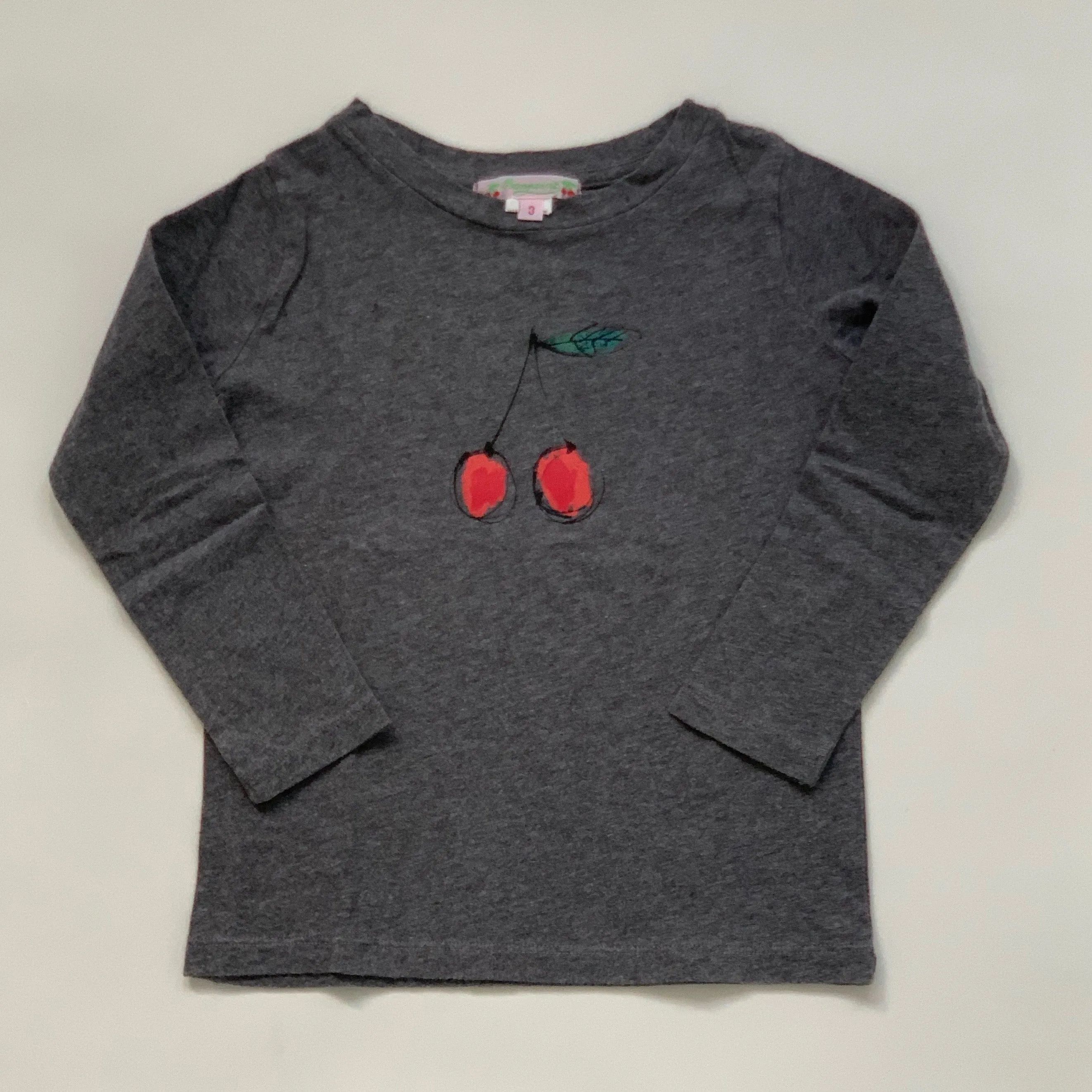 Bonpoint Grey Cherry Print Long Sleeve T-Shirt: 3 Years