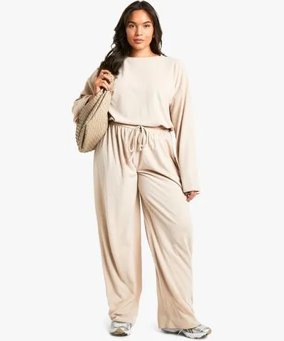 boohoo Womens Plus Long Sleeve & Wide Leg Trouser Co Ord