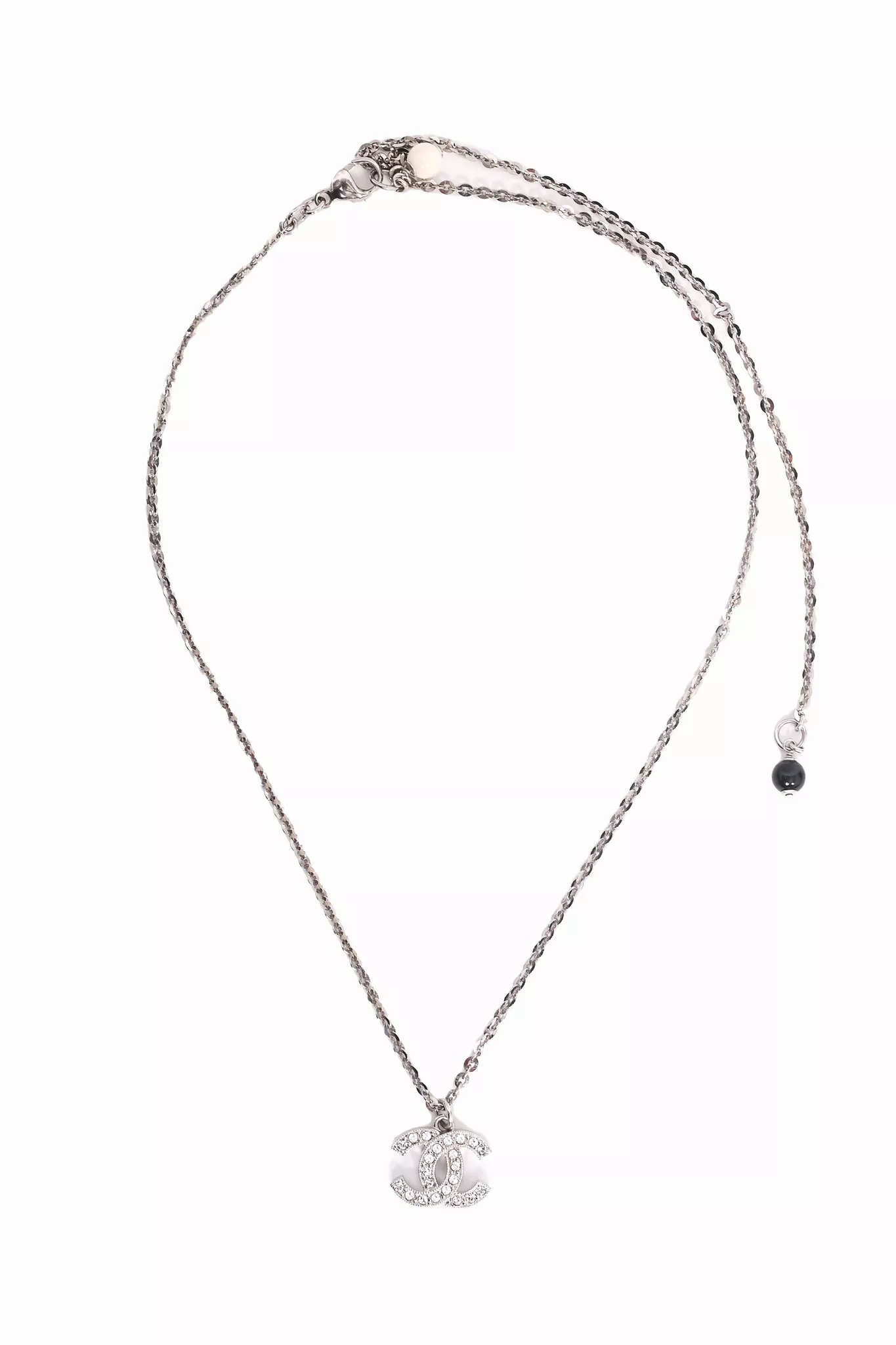 Chanel 2022 Silver Toned Crystal CC Necklace