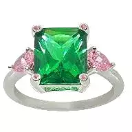 Classic Green Emerald Cut and Pink Sapphire Ring