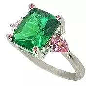 Classic Green Emerald Cut and Pink Sapphire Ring