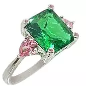 Classic Green Emerald Cut and Pink Sapphire Ring