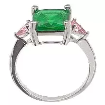 Classic Green Emerald Cut and Pink Sapphire Ring