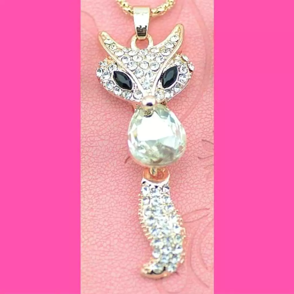 Clear Crystal Fox Pendant Necklace