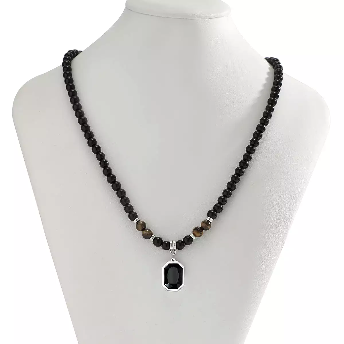 Cross-border tiger stone beaded necklace for men's