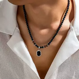 Cross-border tiger stone beaded necklace for men's