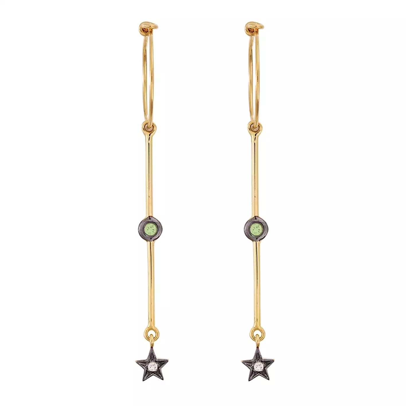 Dangling Star Hoops, Gold/Green (pair)