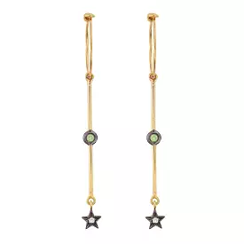 Dangling Star Hoops, Gold/Green (pair)