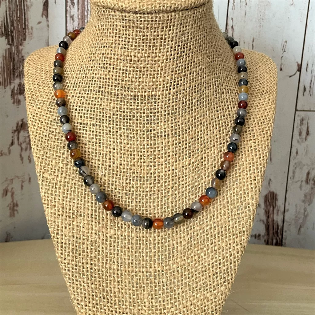 Dark Multi Agate Mens Beaded Necklace