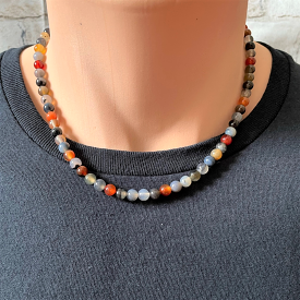 Dark Multi Agate Mens Beaded Necklace