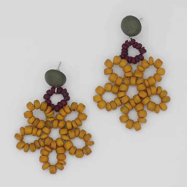 EARTH BEADED FLOWER EARRINGS