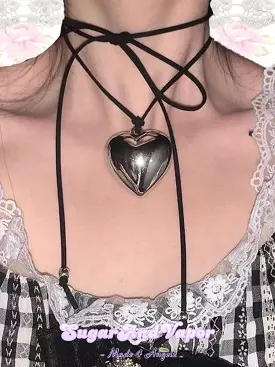 Eat My Heart Black Lace-up Choker